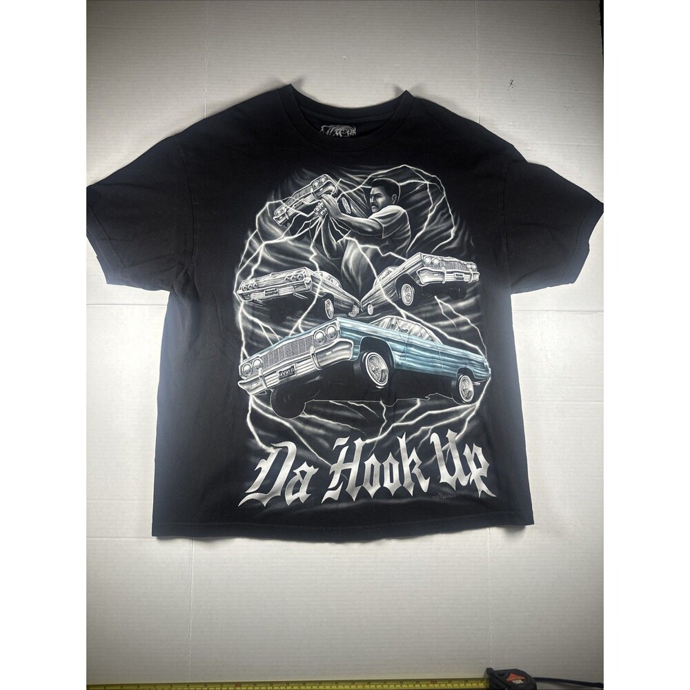 DGA David Gonzales Da Hook Up Lowrider Chicano Art T Shirt Black Sz XL Lighting